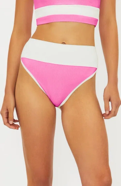 Beach Riot Emmy Colorblock High Waist Bikini Bottoms In Prism Pink