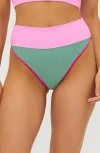 Beach Riot Emmy Colorblock High Waist Bikini Bottoms In Sage Bloom Colorblock