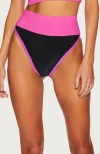 Beach Riot Emmy Colorblock High Waist Bikini Bottoms In Vivid Violet