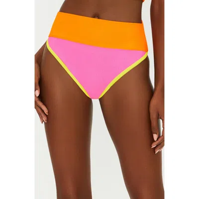 Beach Riot Emmy Colorblock High Waist Rib Bikini Bottoms In Yellow