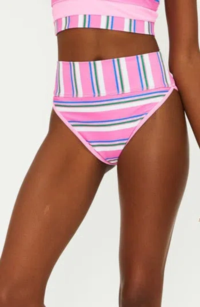 Beach Riot Emmy High Waist Bikini Bottoms In Sugar Plum Stripe