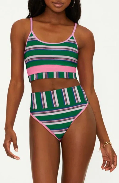 Beach Riot Emmy Stripe Rib High Waist Bikini Bottoms In Jelly Bean Stripe