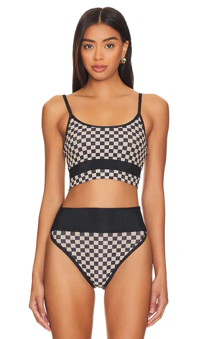 Beach Riot Eva Bikini Top In Taupe & Black Check