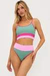 Beach Riot Eva Bikini Top Womens Multi Colorblock Adjustable Straps Buu415 In Green