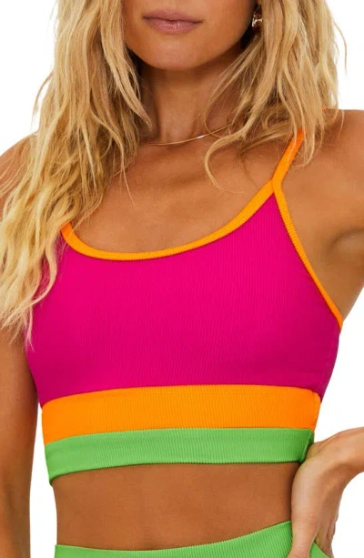 Beach Riot Eva Colorblock Bikini Top In Neon Sunset Colorblock