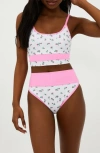 Beach Riot Emmy Floral Colorblock High Waist Bikini Bottoms In Peony Blossom Colorblock