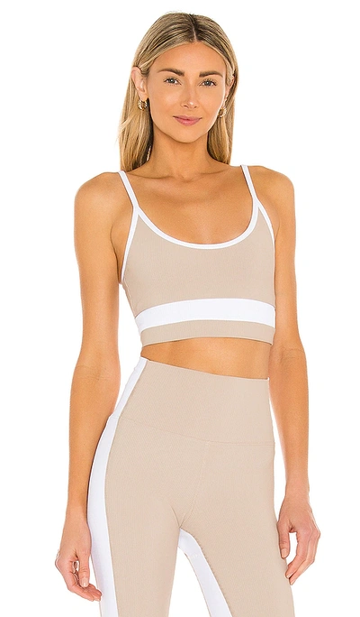 Beach Riot Eva Sports Bra In Taupe & White