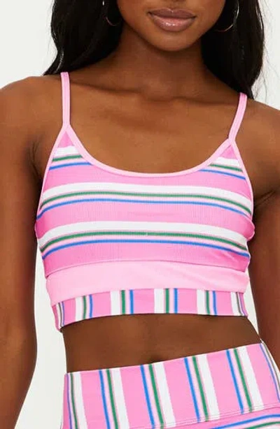 Beach Riot Eva Striped Longline Bikini Top In Sugar Plum Stripe