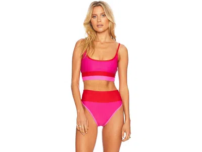 Beach Riot Eva Bikini Top In Fuchsia Red & Neon Pink