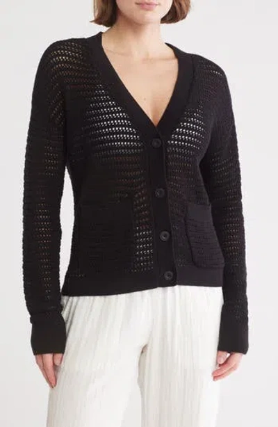 Beach Riot Gene Open Stitch Cotton Cardigan In Black