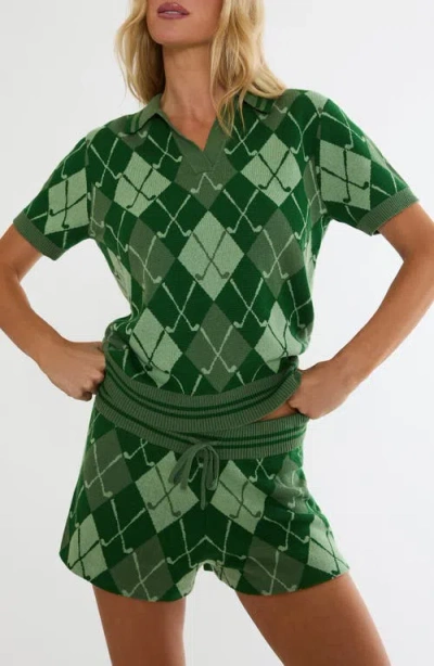 Beach Riot Giana Argyle Cotton Blend Sweater In Green