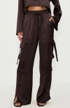 Beach Riot Gianna Drawstring Wide Leg Cargo Pants In Java Satin