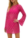 Beach Riot Goldie Lace Long Sleeve Cotton Blend Cover-up Dress In Bright Fuchsia