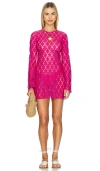 Beach Riot Goldie Lace Long Sleeve Cotton Blend Cover-up Dress In 艳紫红色
