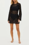 Beach Riot Goldie Lace Long Sleeve Cotton Blend Cover-up Dress In Black