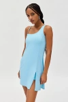 Beach Riot Harley One-shoulder Mesh Skort Romper In Blueberry Ice
