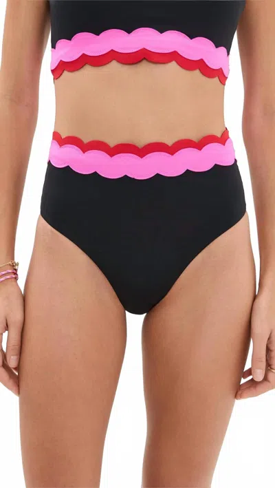 Beach Riot Harriet High Waist Bikini Bottoms In Electric Wave In Black