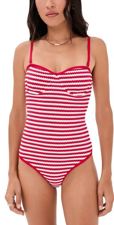Beach Riot Hayes One Piece Crimson Stripe In Red
