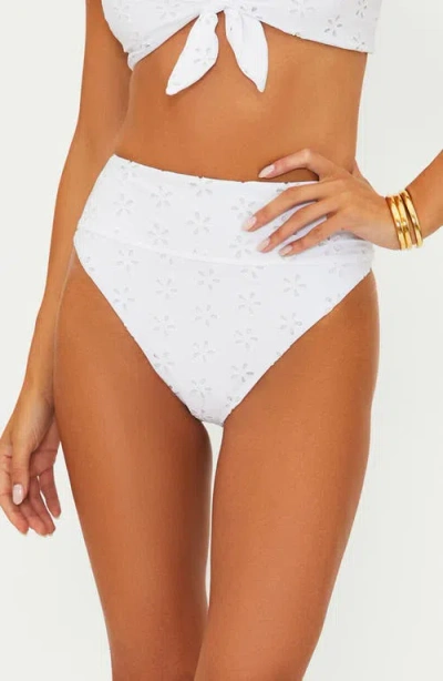 Beach Riot Hazel High Waist Bikini Bottoms In White Magnolia Eyelet