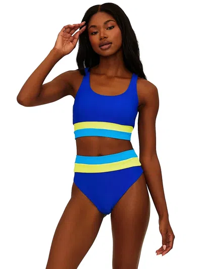 Beach Riot Heidi Bikini Bottom Women's Blue Stretch Colorblock Swimwear Jzz767