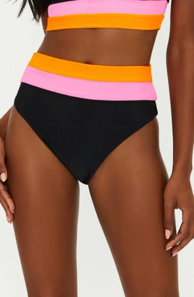 Beach Riot Heidi Colorblock High Waist Bikini Bottoms In Red