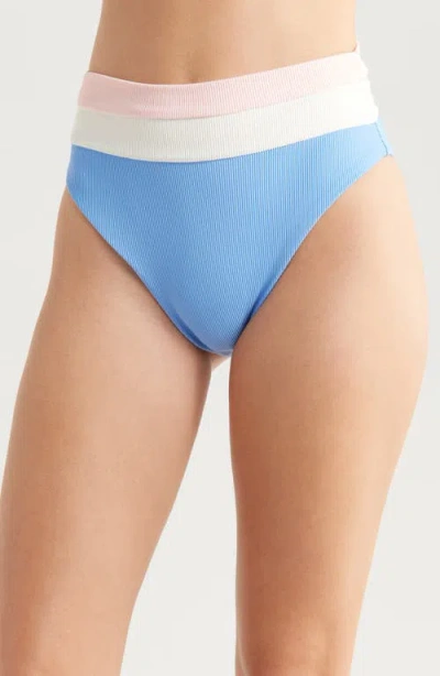Beach Riot Heidi Colorblock High Waist Bikini Bottoms In Blue