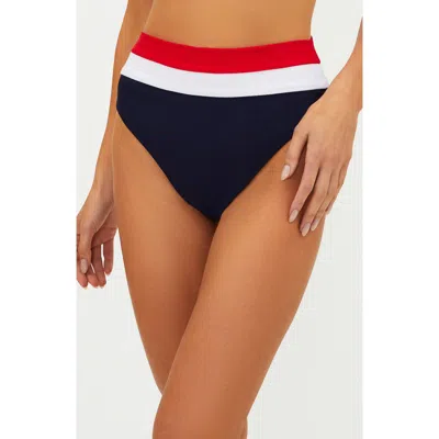 Beach Riot Heidi Colorblock High Waist Rib Bikini Bottoms In Blue