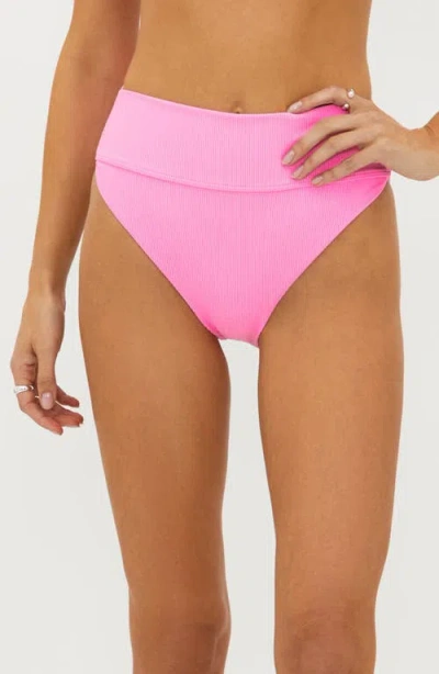 Beach Riot Highway High Waist Bikini Bottoms In Prism Pink