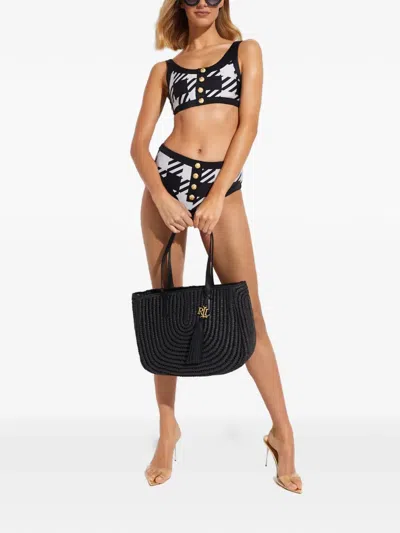 Beach Riot Houndstooth-buttonen Bikini Top In Black