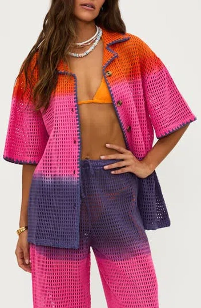 Beach Riot Ira Oversize Colorblock Semisheer Cotton Cover-up Top In Purple