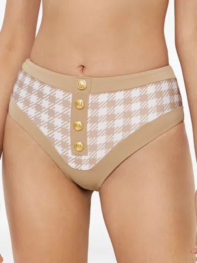 Beach Riot Isle Houndstooth Button Bikini Bottom In Brown