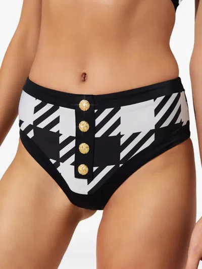 Beach Riot Isle Houndstooth Button Bikini Bottom In White