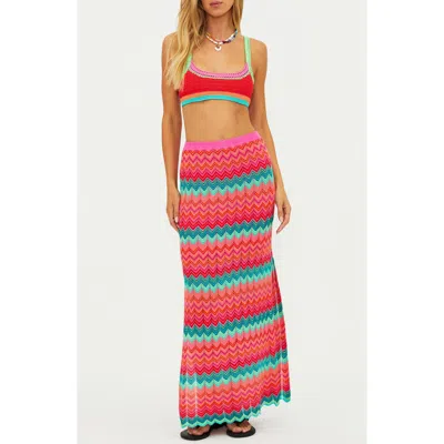 Beach Riot Ivana Stripe Open Knit Cover-up Maxi Skirt In Pink