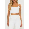 Beach Riot Joelle Racerback Crop Tank In White Waffle