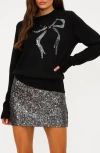 Beach Riot Jolene Sequin Bow Crewneck Sweater In Black