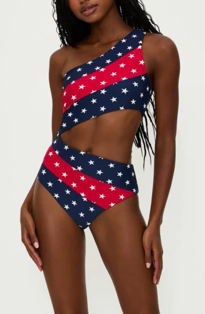Beach Riot Joyce Cutout One-shoulder One-piece Swimsuit In Liberty Stars