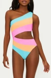 Beach Riot Joyce Stripe Cutout One-shoulder One-piece Swimsuit In Multi