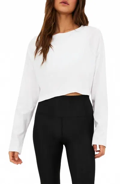Beach Riot June Round Neck Long Sleeve Top In White