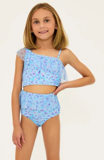 Beach Riot Kids' Ava Daisy Ruffle Two-piece Swimsuit In Iris Petal