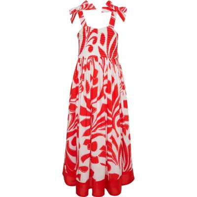 Beach Riot Kids' Cari Smocked Bodice Maxi Sundress In Red