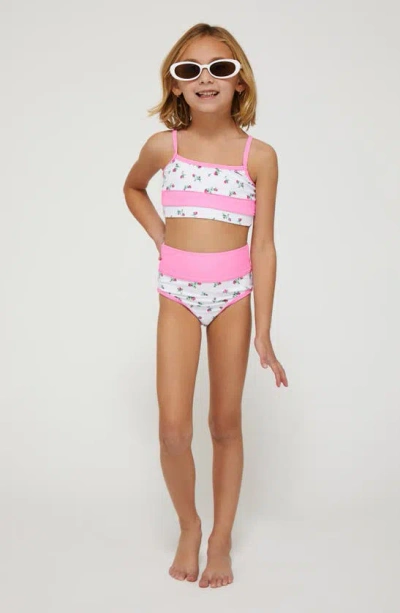 Beach Riot Girls' Little Eva & Emmie Two-piece Swimsuit - Little Kid, Big Kid In Peony Blossom Colorblock