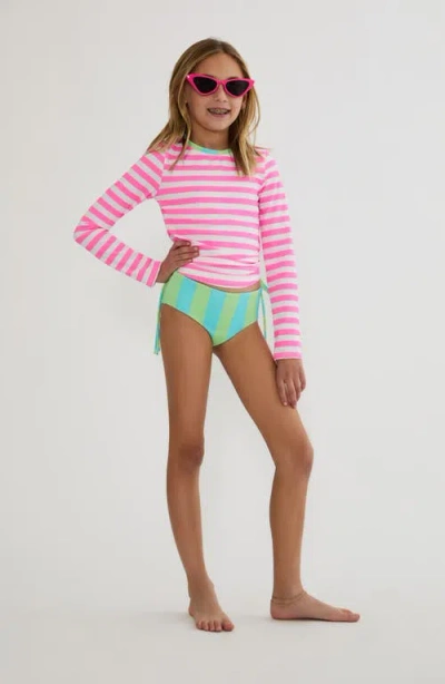 Beach Riot Kids' Little Addie & Janie Long Sleeve Two-piece Rashguard Swimsuit In Pink