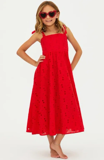 Beach Riot Kids' Little Cotton Eyelet Sundress In Red