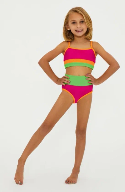 Beach Riot Kids' Little Eva & Emmie Two-piece Swimsuit In Neon Sunset Colourblock