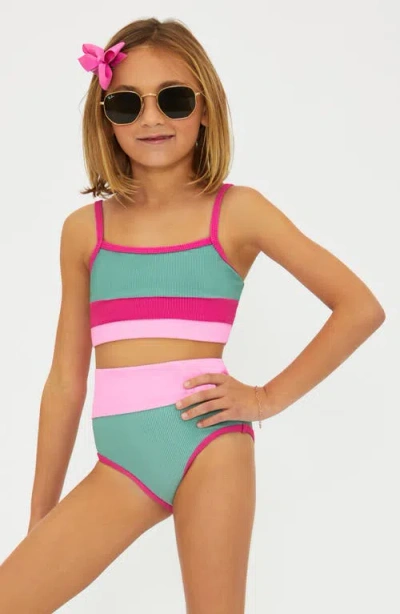 Beach Riot Kids' Little Eva & Emmy Two-piece Swimsuit In Sage Bloom