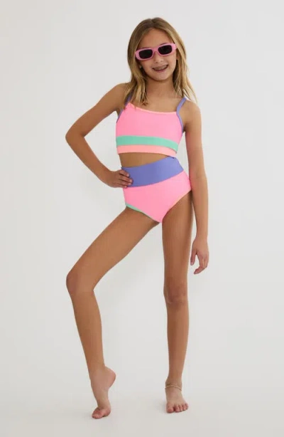 Beach Riot Kids' Little Eva Emmie Colorblock Ribbed Two-piece Swimsuit In Multi