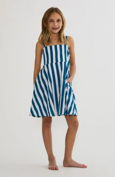Beach Riot Kids' Little Rianne Stripe Cover-up Sundress In Blue