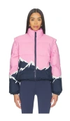 Beach Riot Kris Convertible Snowy Peaks Puffer Jacket In Pink