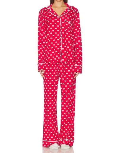 Beach Riot Livy Top & Connie Pant Set In Peppermint Bows In Red