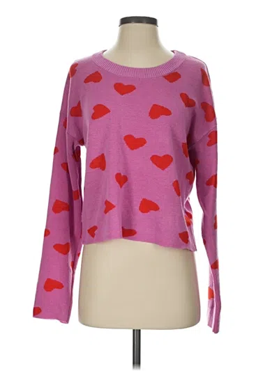 Pre-owned Beach Riot Long Sleeve Top Pink Hearts Pattern Sweetheart Neckline Tops